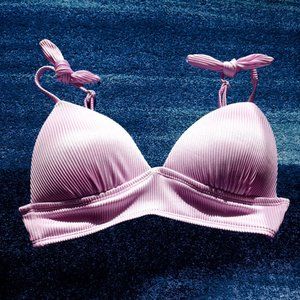 DECREE RIBBED PINK AND WHITE STRIPE BIKINI TOP SIZE S